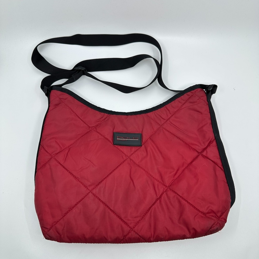 Vtg Ralph Lauren Polo Sport Shoulder Bag Red Nylon Quilted 90s Y2K NYC Style